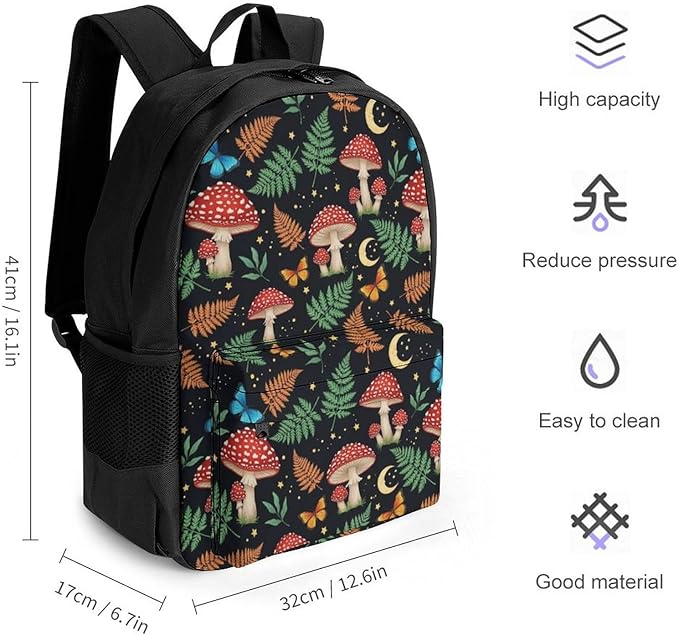 Multipurpose Business Travel Rucksack Moon Mushrooms College Bookbag with Large Capacity Backpack for College Men Women