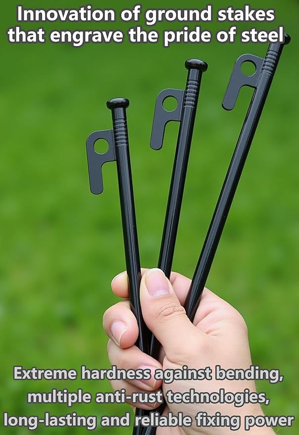 Tent Stakes Metal Tent Pegs Heavy Duty Stakes Ground Stakes Tent Spikes for Camping Hiking with 6PCS (Black-30cm)