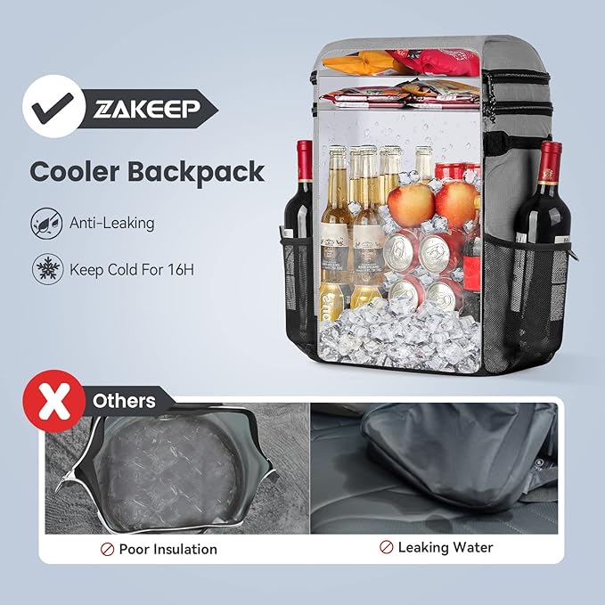Cooler Backpack, 36 Cans Multifunctional Leakproof Cooler Backpack with Padded Top Handle, Mesh Pocket for Camping BBQ