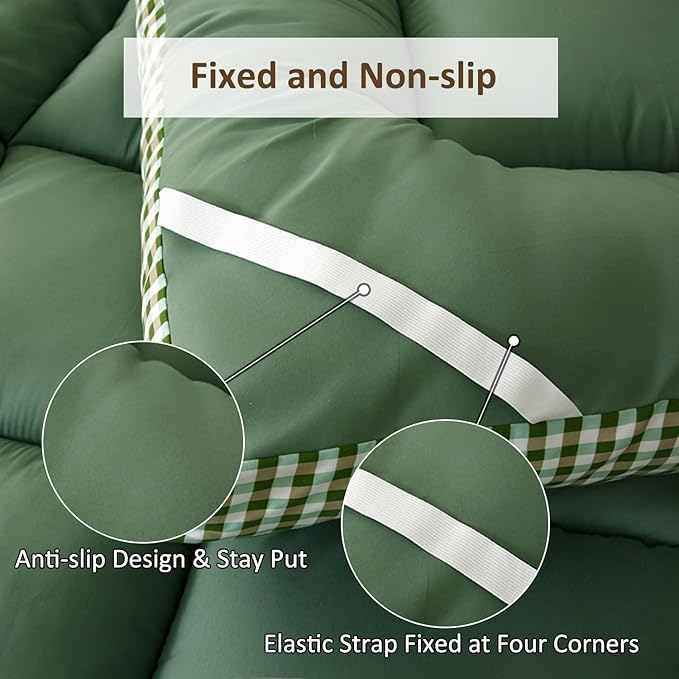 Thick Mattress Topper Queen Size - Non-Slip Mattress Pad Cover for Back Pain Breathable Folding Sleeping Pad Machine Washable Mattress Protector (60x80 inch,Green)