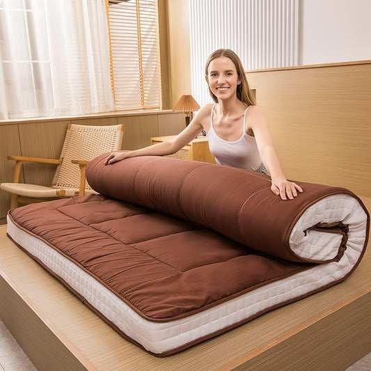 MAXYOYO Cot Mattress Floor Futon Mattress, Narrow Twin Pad Single Bed for Adults, Foldable Roll Up Mat, Coffee Camping Cot