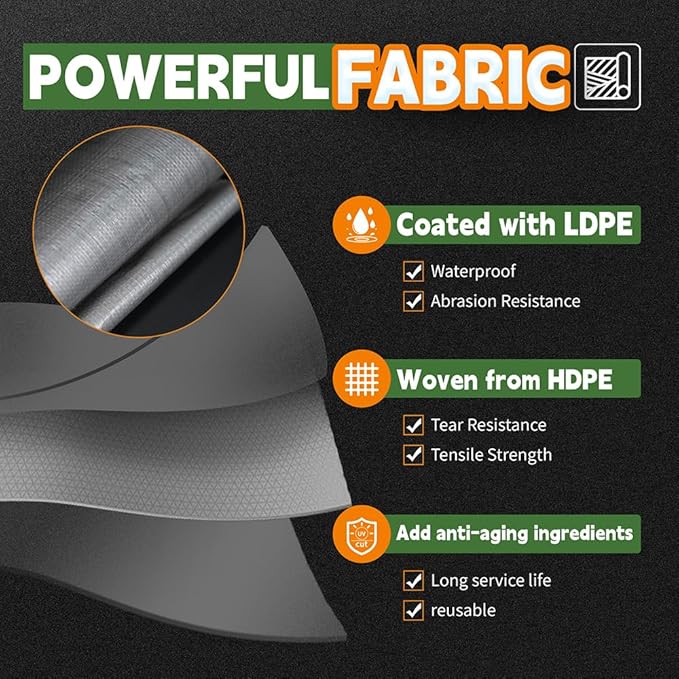 RAINDEWAY Tarps Heavy Duty Waterproof 5x6 Feet,10Mil Thick Multipurpose Poly Small Tarp Cover with Metal Grommets and Reinforced Edges,Silver/Brown Tarp
