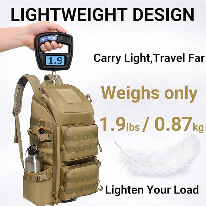 Lightweight Tactical Backpacks with Laptop Compartment for Men 40L EDC MOLLE Military Style 17 in Computer with Cup Holder Travel Hiking Daypack (Khaki)