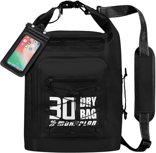 Dry Bag Waterproof,5L/10L/20L/30L Roll Top Dry Bag Backpack with WaterProof Phone Case for Swim,Kayak(Black 30L)