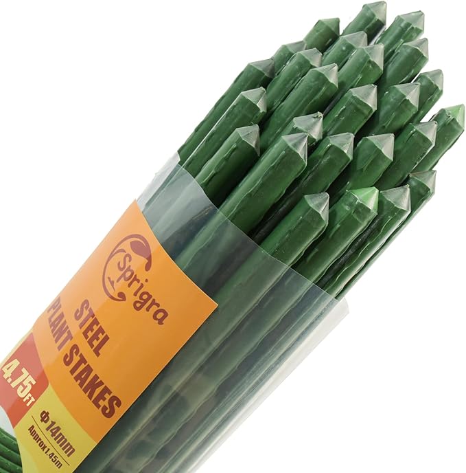 Plant Stakes 57 inch, Approx 5ft Steel Garden Stakes 25 Pack, Sturdy Plant Support for Climbing Plants, Tomatoes, Beans, Cucumbers, Peppers, Flowers, Strengthen and Stem Grow Better