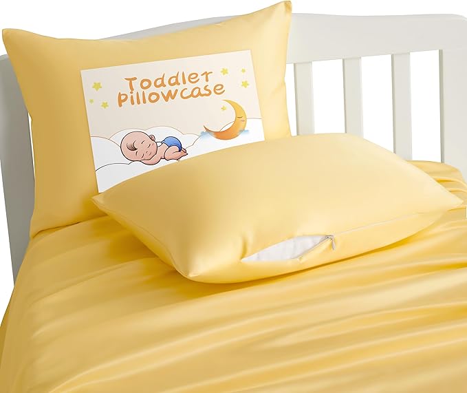 NTBAY Zippered Silk Satin Toddler Pillowcases - 2 Pack Hidden Zipper 13x18 Pillowcases - Luxury and Silky Baby Travel Pillow Covers, Yellow