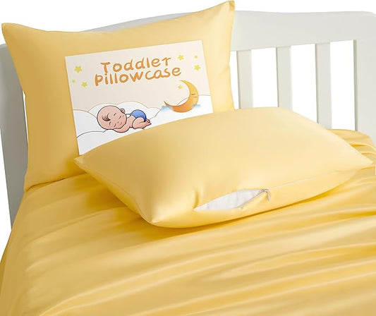 NTBAY Zippered Silk Satin Toddler Pillowcases - 2 Pack Hidden Zipper 13x18 Pillowcases - Luxury and Silky Baby Travel Pillow Covers, Yellow