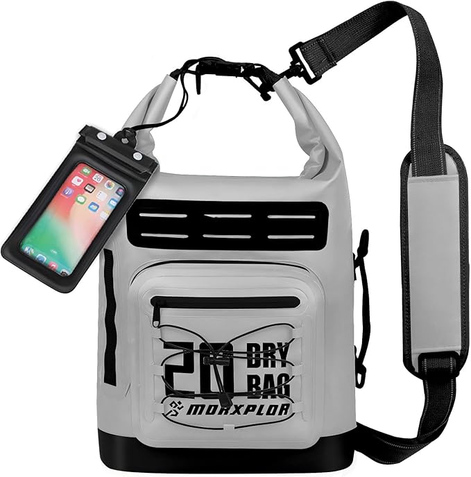 Dry Bag Waterproof,5L/10L/20L/30L Roll Top Dry Bag Backpack with WaterProof Phone Case for Swim,Kayak(Light Grey 20L)