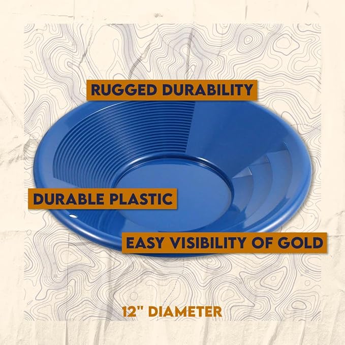 SE 12 Inch Gold Panning Pan - Dual Riffles for Easier Mining and Prospecting, Blue