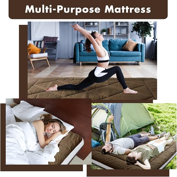 Japanese Floor Futon Mattress - Thicken Sleeping Pad, Foldable & Portable Roll Up Camping Mattress, Coffee Twin