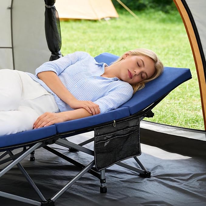 DoCred Oversized Folding Camping Cot with 2” Mattress, Heavy Duty Sleeping Cot for Adults, Portable Adults Outdoor Bed with Carry Bag, Travel Camp Cots
