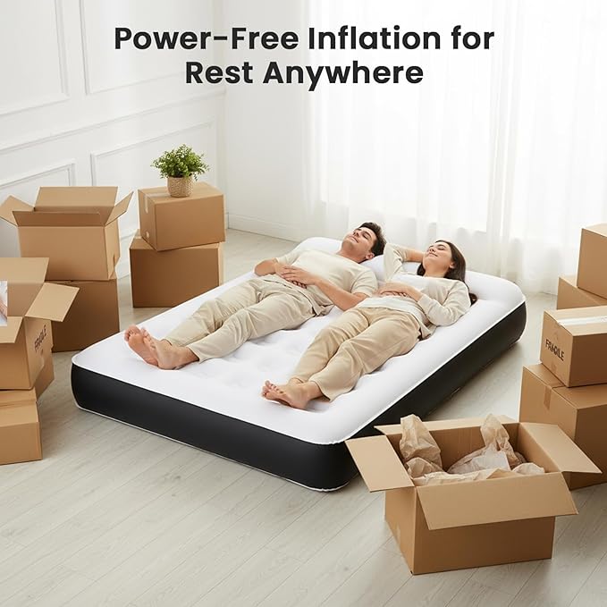 COMMOUDS Queen Air Mattress with Built-in USB Rechargeable Air Pump, 8" Raised Blow up Mattress with Built-in Pillow, Portable Inflatable Mattress, Air Bed for Camping, Travel, Home and Guest