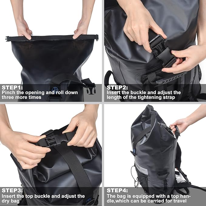 Blueshyhall 32L Waterproof Dry Backpack, Roll Top Sack Storage Bag for Travel Kayaking Rafting Boating Fishing Camping, Black