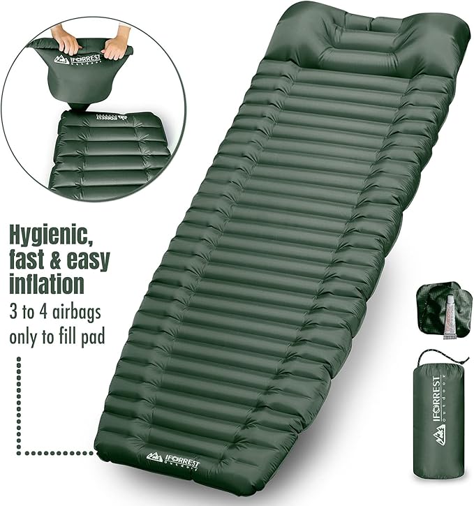IFORREST Camping Sleeping Pad with Armrest & Pillow - Self-Inflating Air Mattress - Rollover Protection - Ultra-Comfortable Mat - Lightweight for Tent, Cot, Backpacking(XL)