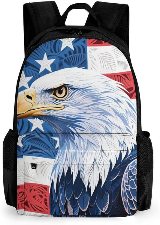 Daypack Backpack Multipurpose Anti-Theft Large Capacity Bookbag, American Flag Eagle Art Travel Hiking Camping Rucksack With Adjustable Shoulder Straps