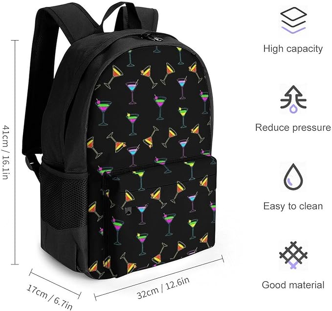 Supdreamc Polyester Daypack Backpack for Sports Travel Running, Big Capacity Anti-Theft Multipurpose Carry On Bag, Martini Evening Laptop Book Bag Rucksack
