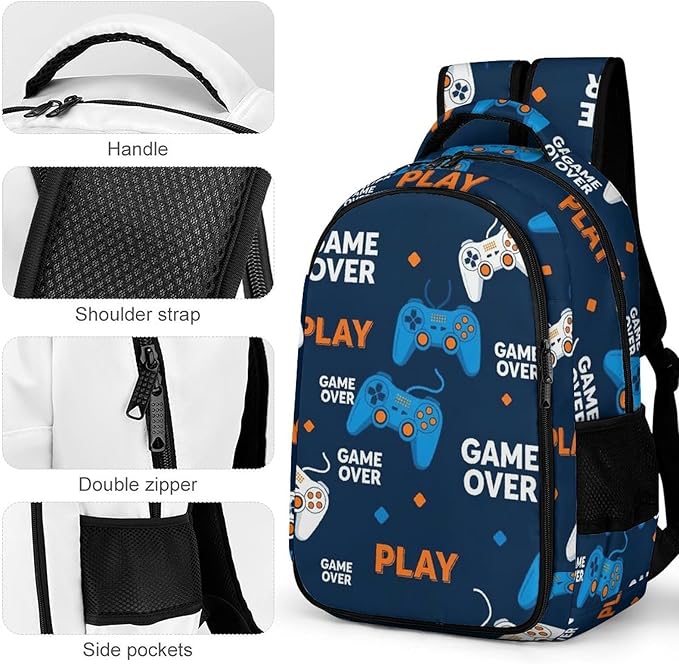 Water Resistant College Bookbag Play Video Game Weapon Games Art, Sturdy Laptop Backpack with Water Bottle Pockets for Men Women Travel Work