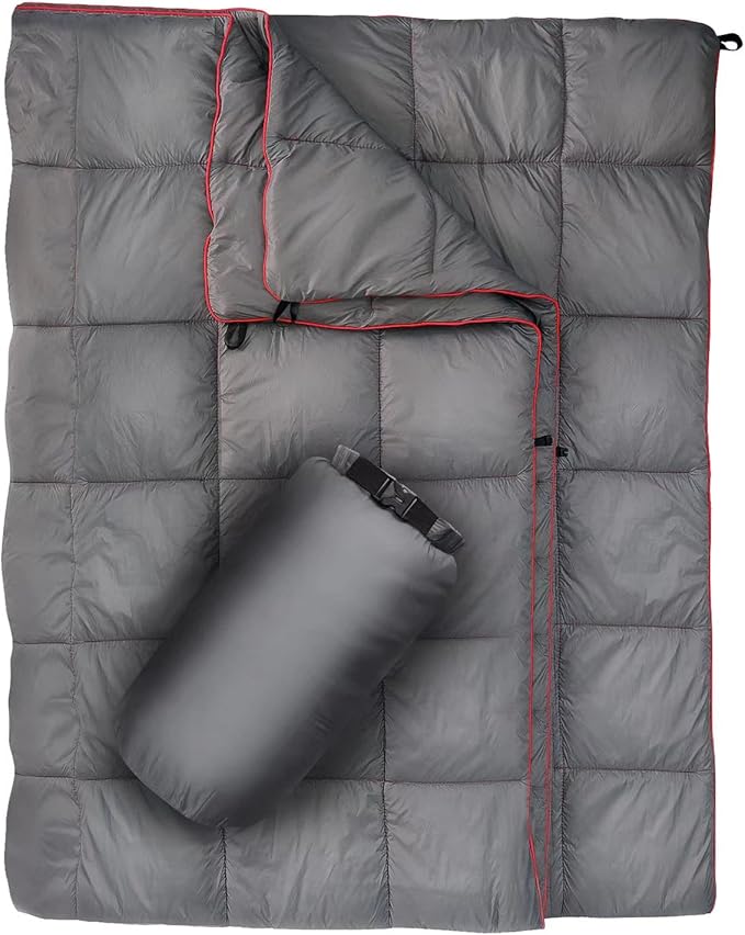 Outdoor Puffy Camping Blanket, Lightweight Down Alternative Puffy Printed Camping Large Ultra Warm Hammock Top Quilt Waterproof Blanket for Traveling Picnic Beach Party Cold Weather (Gray)