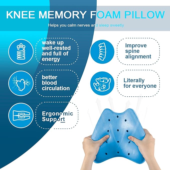 QISHFEN Knee & Leg Pillows Foam Support Pillow for Sleeping for Back Pain,Leg Pillow for Sleeping On Side, Memory Foam Cushion Knee Support Pillows,Pregnancy Pillow Removable (with Strap)