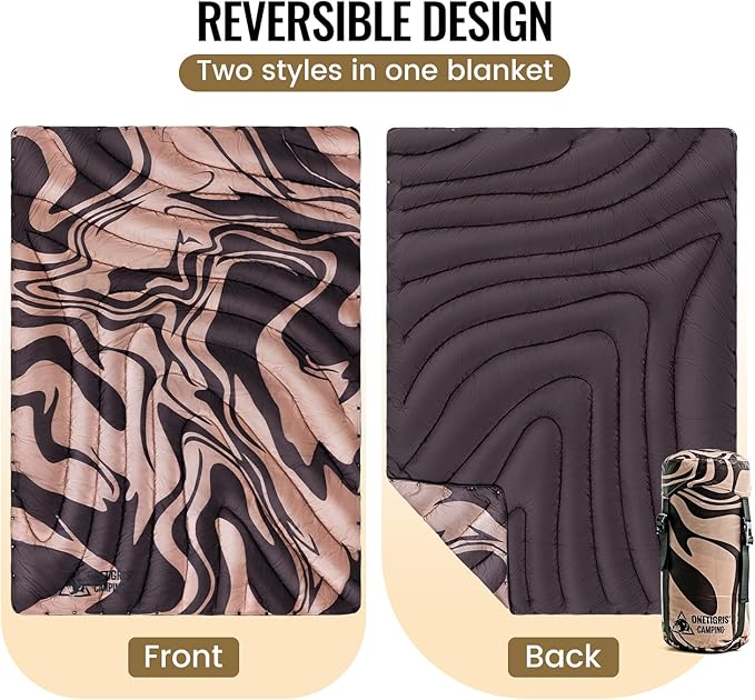 ONETIGRIS Camping Blanket,Wearable Outdoor Quilt with Recycled Thermal Insulation, Convertible to Sleeping Bag, Lightweight & Portable Travel Blanket for Camping &Hiking