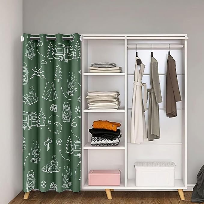 Happy Camping Doorway Curtains Privacy for Kids Adults - Outdoor Adventure Theme Blackout Curtain Rustic RV Camper Campfire Closet Door Curtain Funning Camping Room Divider Drape 59"W x 80"L