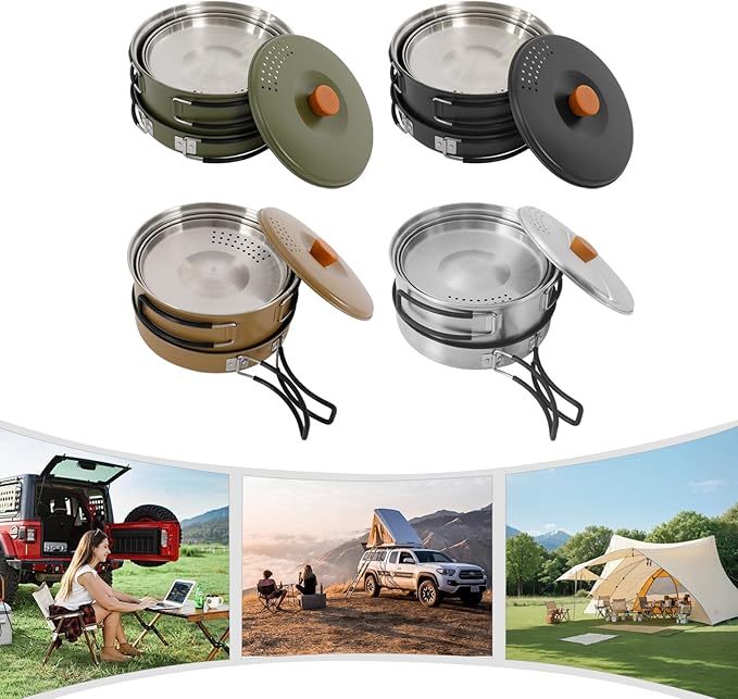 Camping Cookware Set Portable Camping Cooking Set 304 Stainless Steel Camping Pots and Pans Set Campfire Cooking Equipment with Storage Bag for Outdoor Camping Hiking Picnic for 2-3