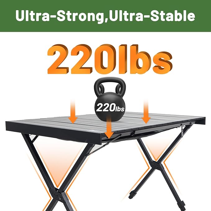 TIMBER RIDGE Folding Camping Table Adjustable Height, 4-6 Person Lightweight Aluminum Roll-up Table for Camping Outdoor Picnic BBQ Backyard Party Support 220 lbs, Black