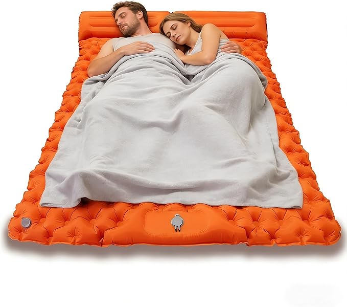 SNZ Camping Sleeping Pad, Ultralight Camping Mat with Pillow, Built-in Foot Pump Inflatable Sleeping Pads Compact for Backpacking, Tent, Travel, Outdoor Activities (Double)