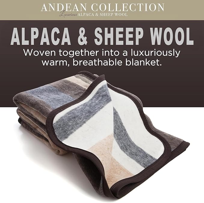 Natural Alpaca & Sheep Wool Blanket – Woven, Made in Peru - Full/Queen Size – Heavyweight Warmth, Thick, Breathable, Natural Texture & Scent, 72 x 88 Inches, 4.2 lbs