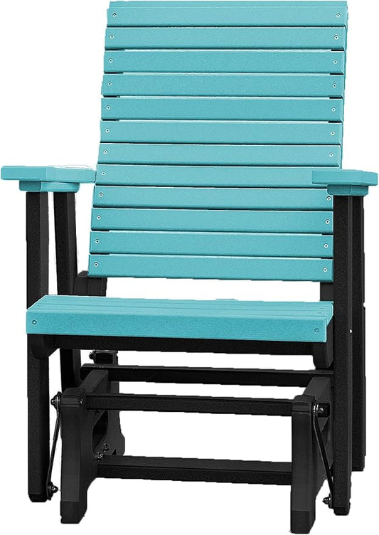 DutchCrafters Modern Horizontal Slat High Back Poly Glider Outdoor Patio Chair (Black & Aruba Blue)