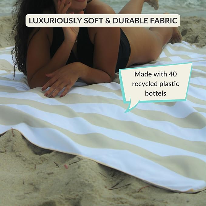Plush Microfiber Beach Blanket, Extra Large Beach Mat for 3-6 Persons, Sandproof, Windproof | Hole for Umbrella, Corner Sand Pockets to Fight Wind (Bag for Blanket Included)