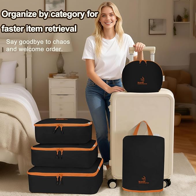 Packing Cubes for Travel, Various Sizes Luggage Organizer Bags Travel Cubes with Double Zipper, Durable Space Saver Bags Travel Essentials (5 Set, Black)