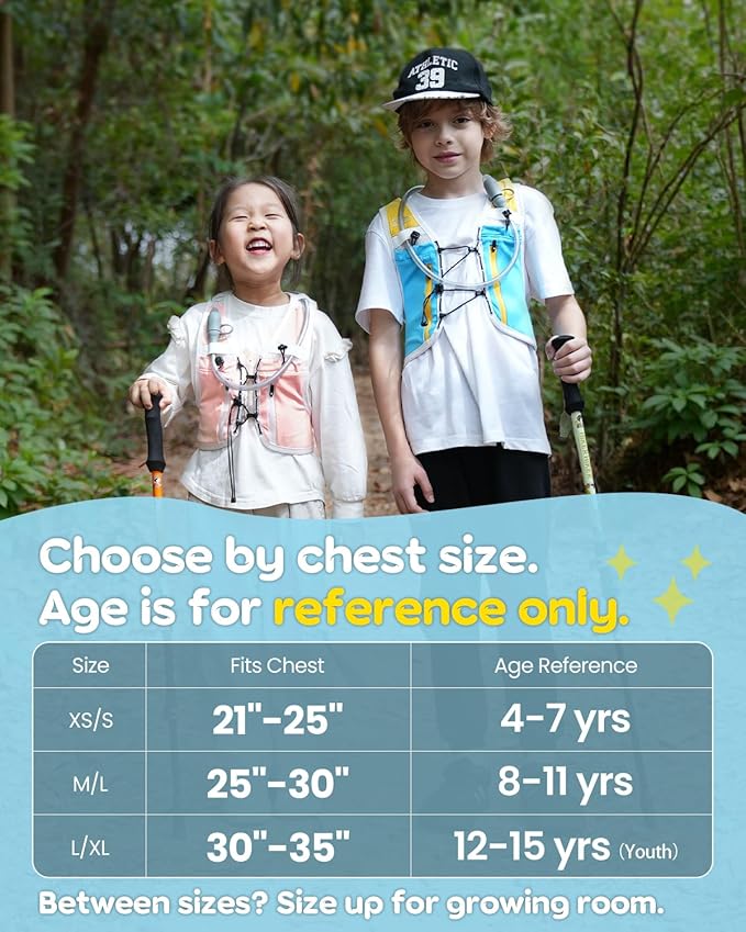 Kids Hydration Backpack with Water Bladder, USA Original Patent, Adjustable Reflective Running Vest with 8 Pockets, Lightweight Kids Hiking Backpack for Boys & Girls