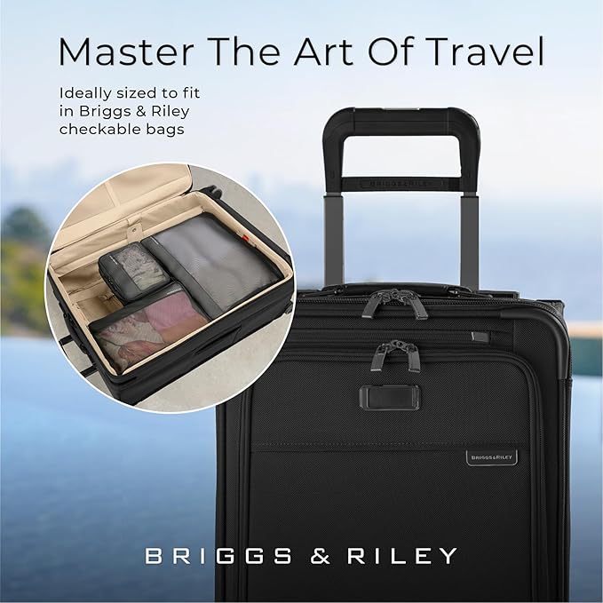 Briggs & Riley Compression Packing Cube Set for Women & Men - Bag Organizer for Checked Suitcase & Luggage, Pack Accessories for Vacation - 3-Piece, Black