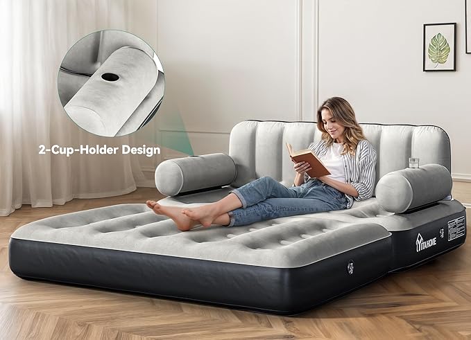 YITAHOME Queen Size Air Sofa Bed Mattress with Headboard and Pump, Blow Up Couch Inflatable Bed for Home Living Room, 79" x 60" x 25" (Expanded Size, Black)