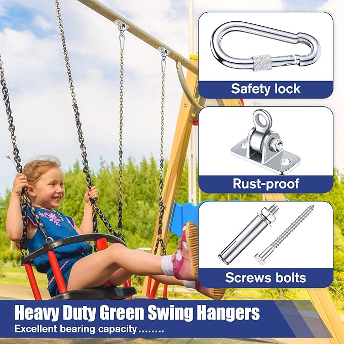 Tandefio 6 Sets of Robust Swing Hangers for Wooden Concrete Set with Swing Hook Screw Bolt Washer Swingset Accessory for Porch Patio Yoga Indoor Outdoor,Over 1800 lb Capacity (Stainless Steel Color)