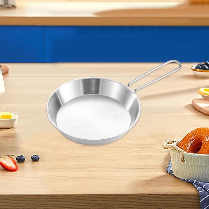 Stainless Steel Camping Fry Pan Cookware Foldable Handle Easy to Clean Multipurpose Outdoor Cooking Griddle Non Stick Skillet, 16cm