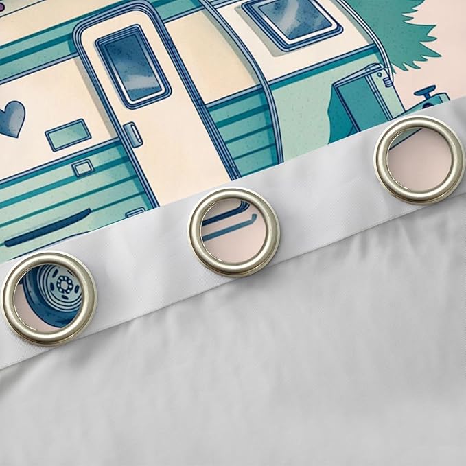 Erosebridal Happy Camping Window Curtains 38" Wx45 L Country Camper Blackout Curtains for Bedroom Living Room,Camping Vehicle Camp Window Treatments Cartoon Camper Car Drapes Decor 2 Panels