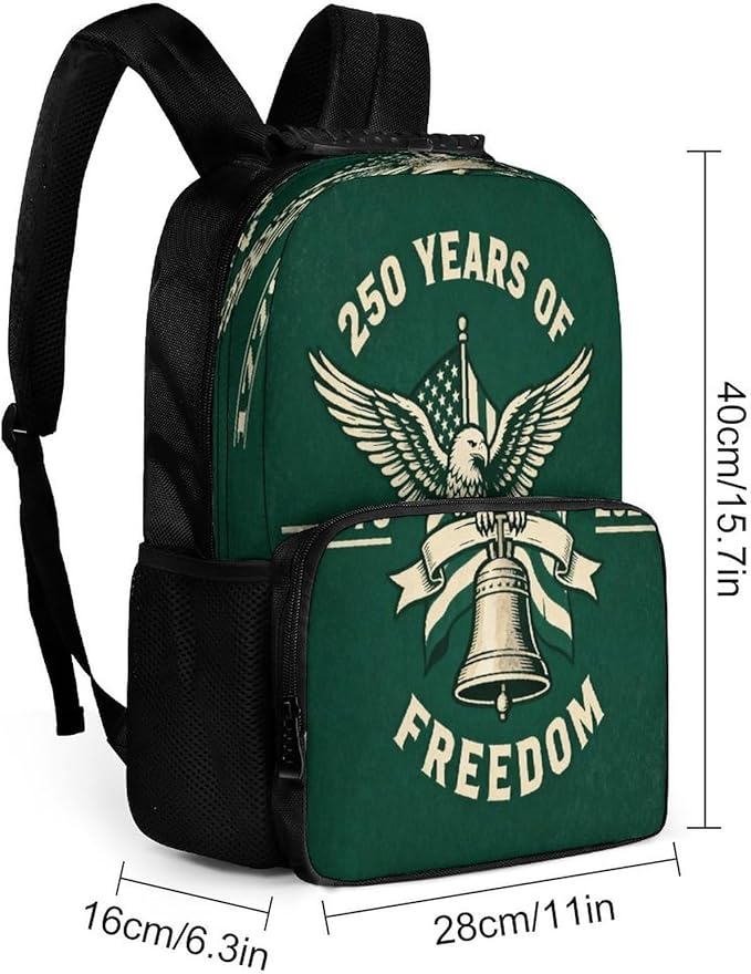 Men Women Lightweight 250 Years 1776-2026 250th Birthday Eagle Liberty Art Casual Daypack Big Capacity Bookbag With Padded Straps for Gym Travel Walking Cycling