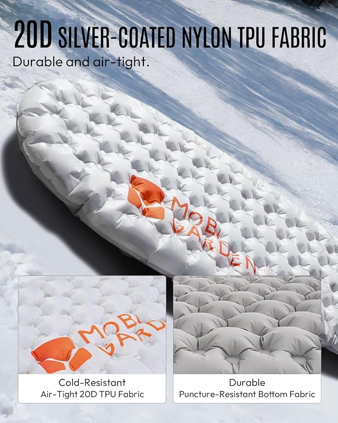 Mobi Garden Gennye Pro Ultralight Mummy Sleeping Pad, R-Value 8.8 Cold Weather Backpacking Mat, Compact Inflatable Air Mattress with Thermal Reflective Tech for Winter Alpinism, Noise Reduction Design