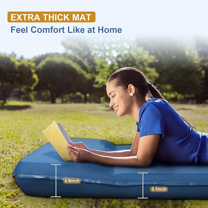 NYZ Self Inflating Sleeping Pad for Camping 3.1" Ultra-Thick Memory Foam Camping Mattress 20s Quick Inflation Camp Mat with Pillow Waterproof 4-Season for Camping Travel Tent Car