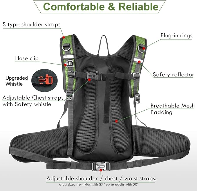 Hydration Pack, Insulated Hydration Backpack with 2L BPA Free Water Bladder and Storage, Hiking Backpack for Men, Women, Kids for Running, Cycling, Camping - Keep Liquid Cool up to 5 Hours