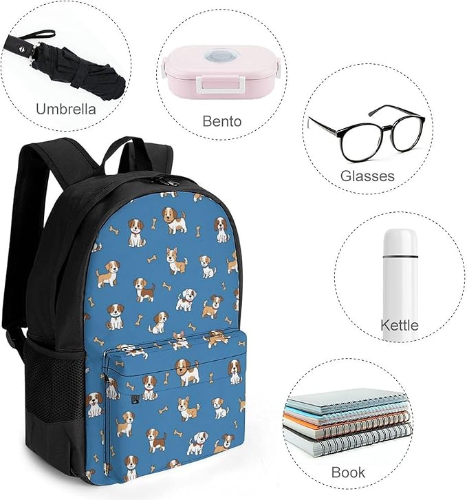 Supdreamc Polyester Daypack Backpack for Trekking Picnic Walking Cycling, Large Capacity Anti-Theft Multipurpose Shoulder Bag, Cute Dog Casual Daypack