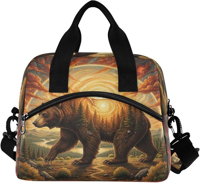 ALAZA Bear at Sunset Lunch Box for Men Women Adults Insulated Lunch Bag Cooler Bag with Adjustable Shoulder Strap for Work Picnic Travel