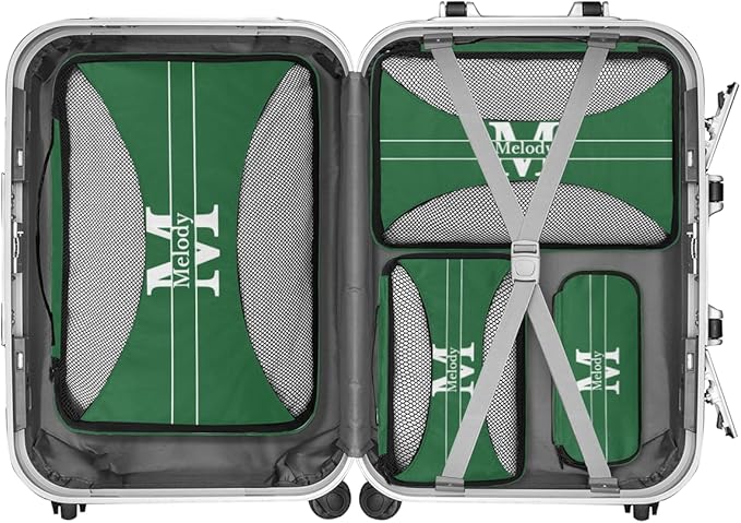 Custom Name Compression Packing Cubes Luggage Organizer Bags for Travel, Forest Green with Initial Letter Double Zipper Packing Cubes for Suitcases for Men Boys