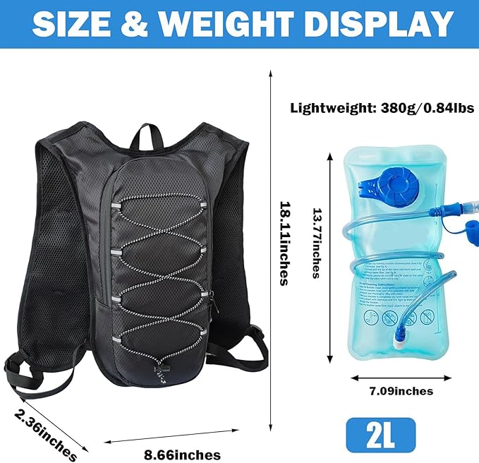Lightweight Hydration Backpack, Running Backpack with 2L Water Bladder, for Women and Men Marathon, Trail, Cycling, Hiking, Jogging