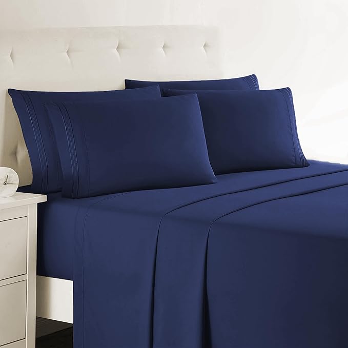 Clara Clark Twin XL Sheets, 5 Piece Set - Hotel Luxury Bed Sheets, Super Soft Bedding Set, Twin XL Size, Navy Blue