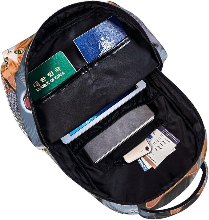 Men Women Lightweight Cats Animal Daypack Bookbag Big Capacity Carry On Bag With Side Pockets for Camping Travel Bicycle