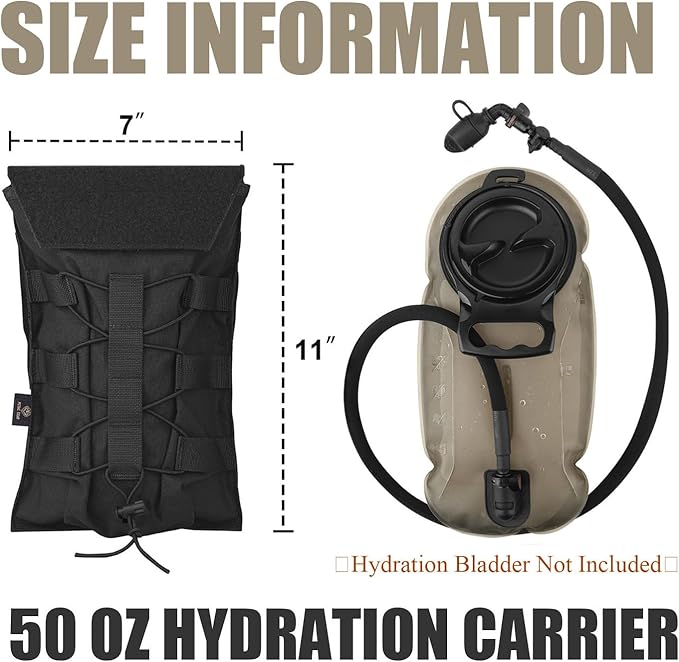 PETAC GEAR 1.5L / 3L Tactical Hydration Pack，Molle Carrier Pouch for 50 oz /100 oz Hydration Bladder Daypack Water Backpack.