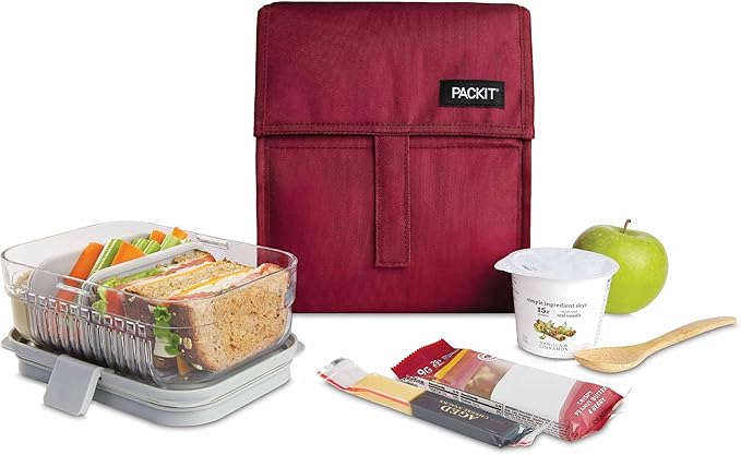 Packit® Freezable Lunch Bag, Ruby, Built with ECOFREEZE® Technology, Foldable, Reusable, Zip and Velcro Closure with Buckle Handle, Designed for Work Lunches and Fresh Lunch On the Go